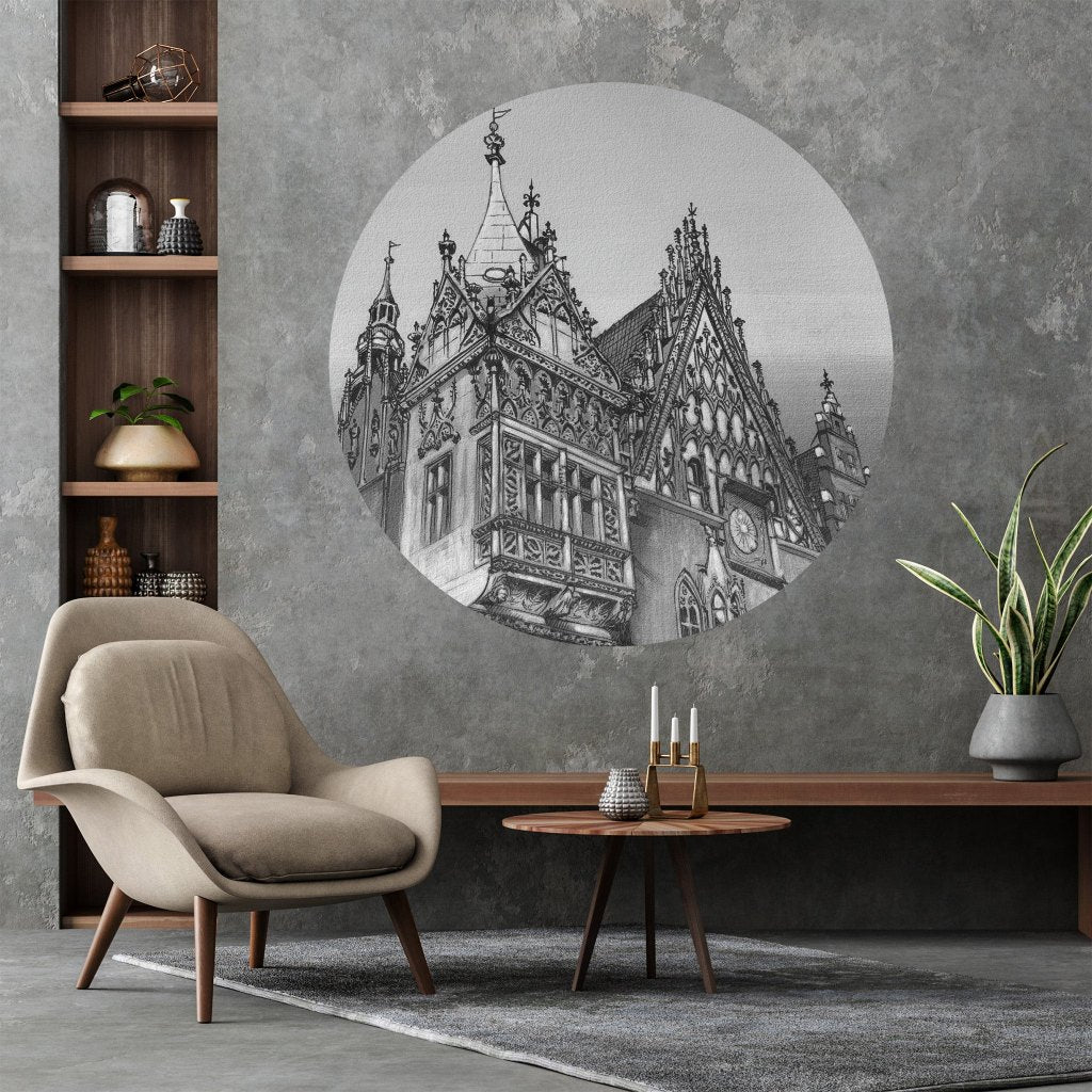 Town Hall B&W – Tapeta Koło Standard