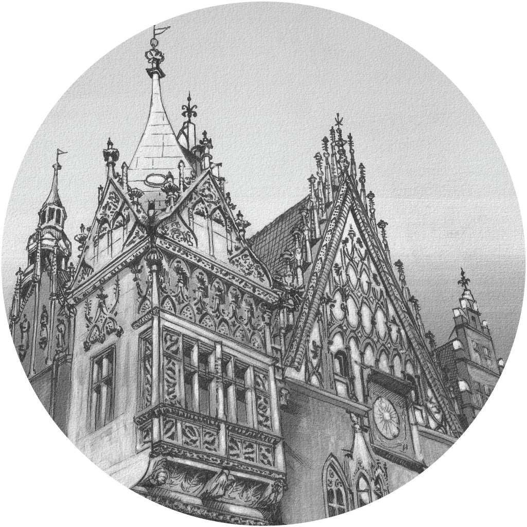 Town Hall B&W – Tapeta Koło Standard