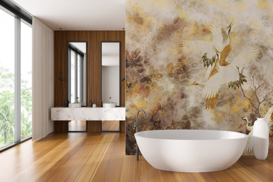 Beige Tsuru – Tapeta na wymiar