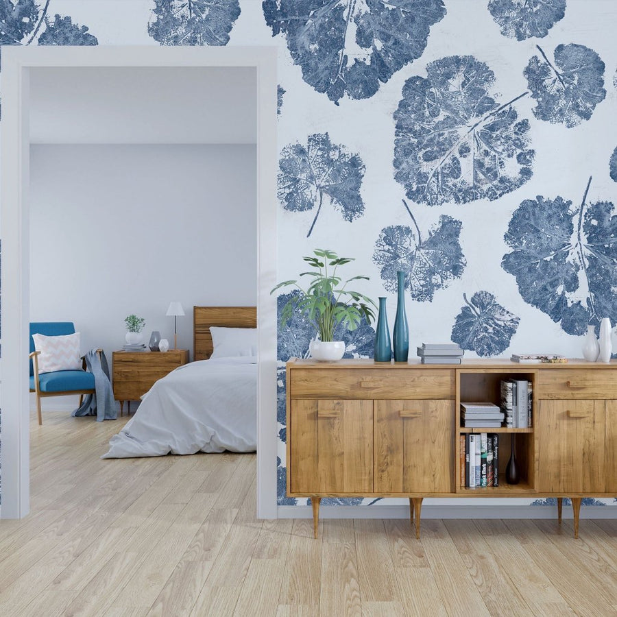 Foglia Navy – Tapeta na wymiar