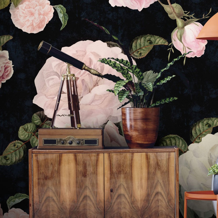 Roses Dark Blue – Tapeta na wymiar