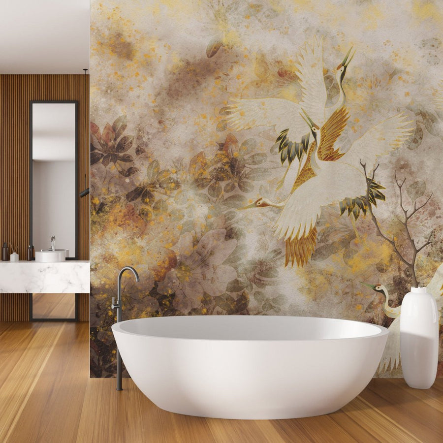 Beige Tsuru – Tapeta w rolkach