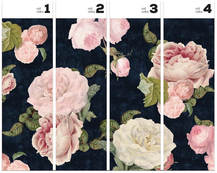 Roses Dark Blue – Tapeta w rolkach