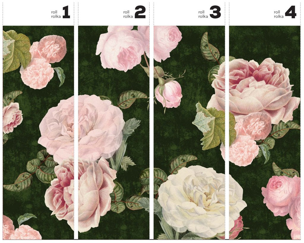 Roses Dark Green – Tapeta w rolkach