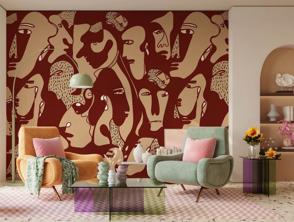 Faces Burgundy – Tapeta na wymiar