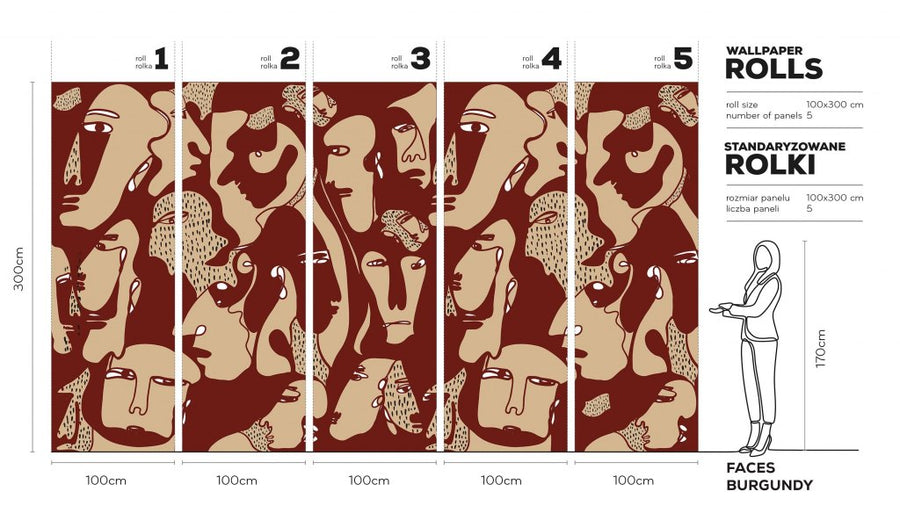 Faces Burgundy – Tapeta w rolkach