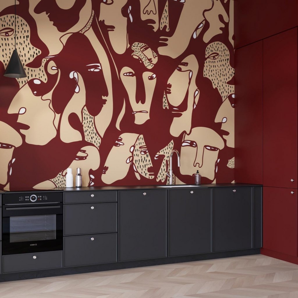 Faces Burgundy – Tapeta w rolkach