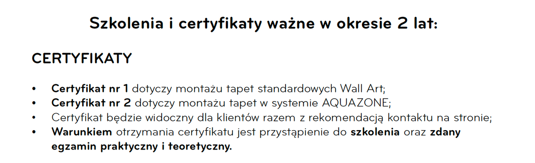 Certyfikacja montażysty - Tapety na wymiar+AQUA ZONE - 8-9.01.2026 Warszawa